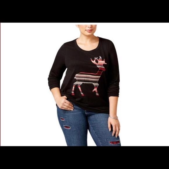 Style &Co. Ugly Christmas Reindeer Sweatshirt Top - Picture 2 of 4